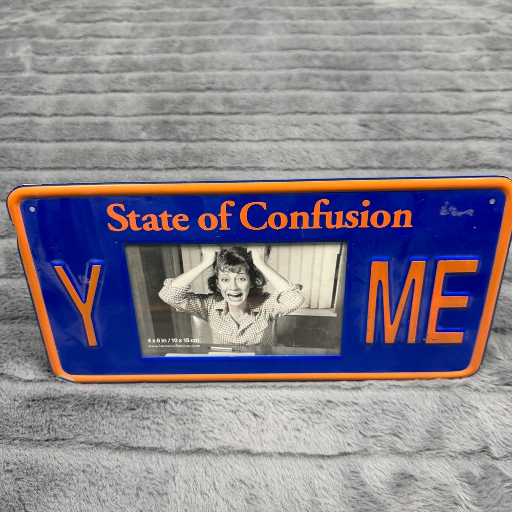 Burnes of Boston State of Confusion Y ME License Plate 4x6 Photo Frame Blue 2000